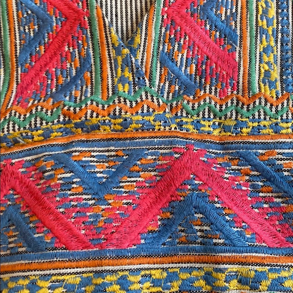 Savannah Jane pinstripe colorful embroidered flutter sleeve v-neck top Sz L - Picture 9 of 9
